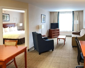 Individually furnished, desk, laptop workspace, blackout drapes