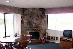 TV, fireplace