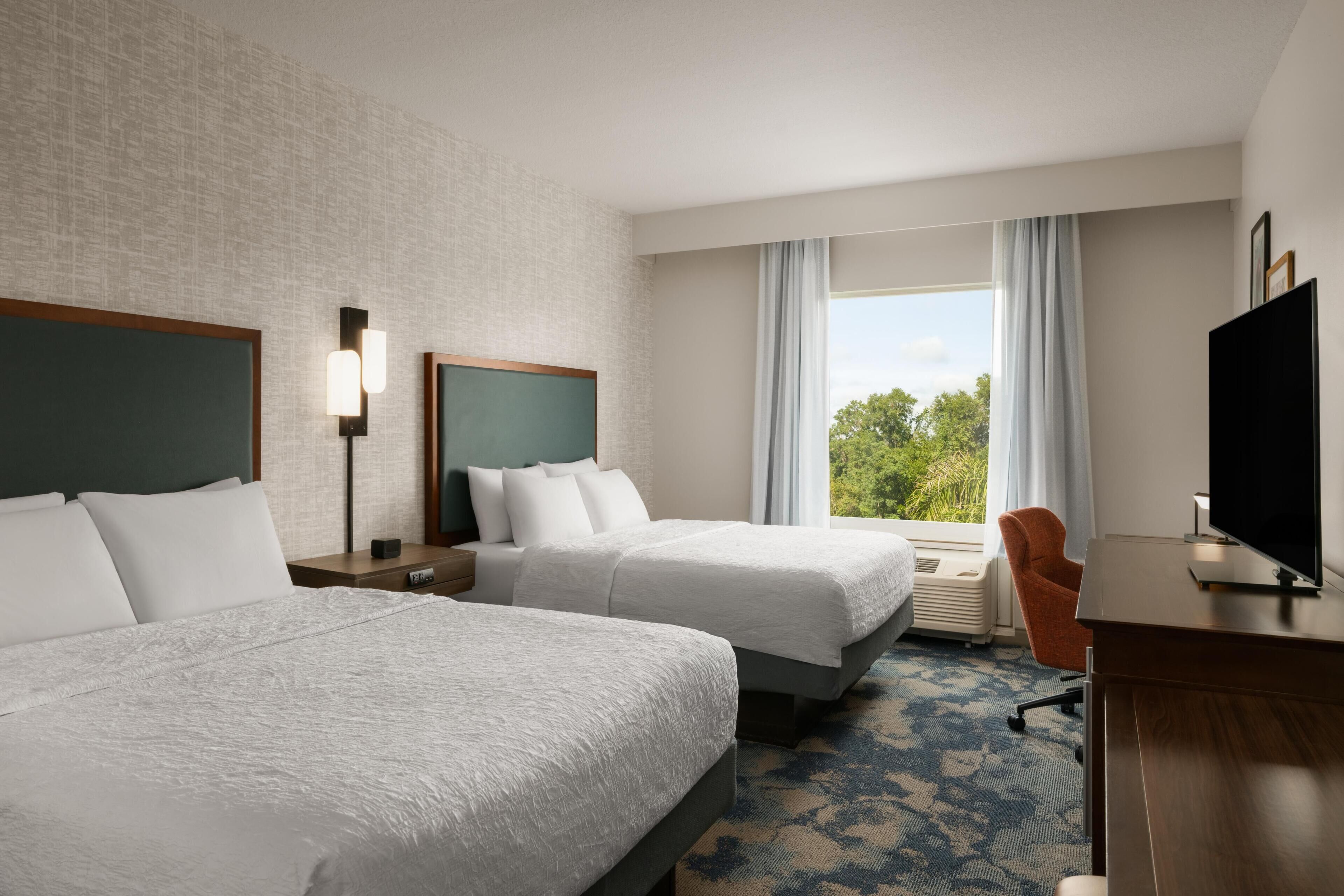 Room, 2 Queen Beds, Accessible, Bathtub | In-room safe, desk, laptop workspace, blackout drapes