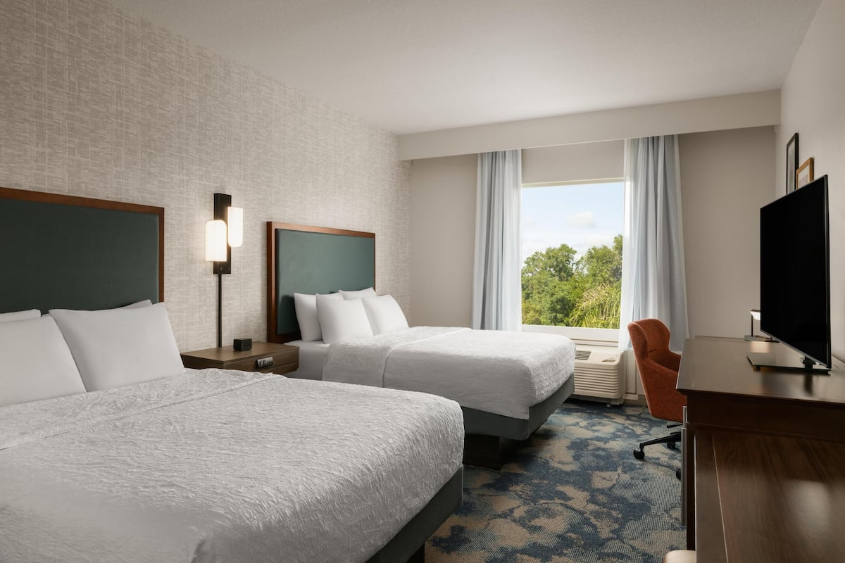 Room, 2 Queen Beds, Accessible, Bathtub | In-room safe, desk, laptop workspace, blackout drapes