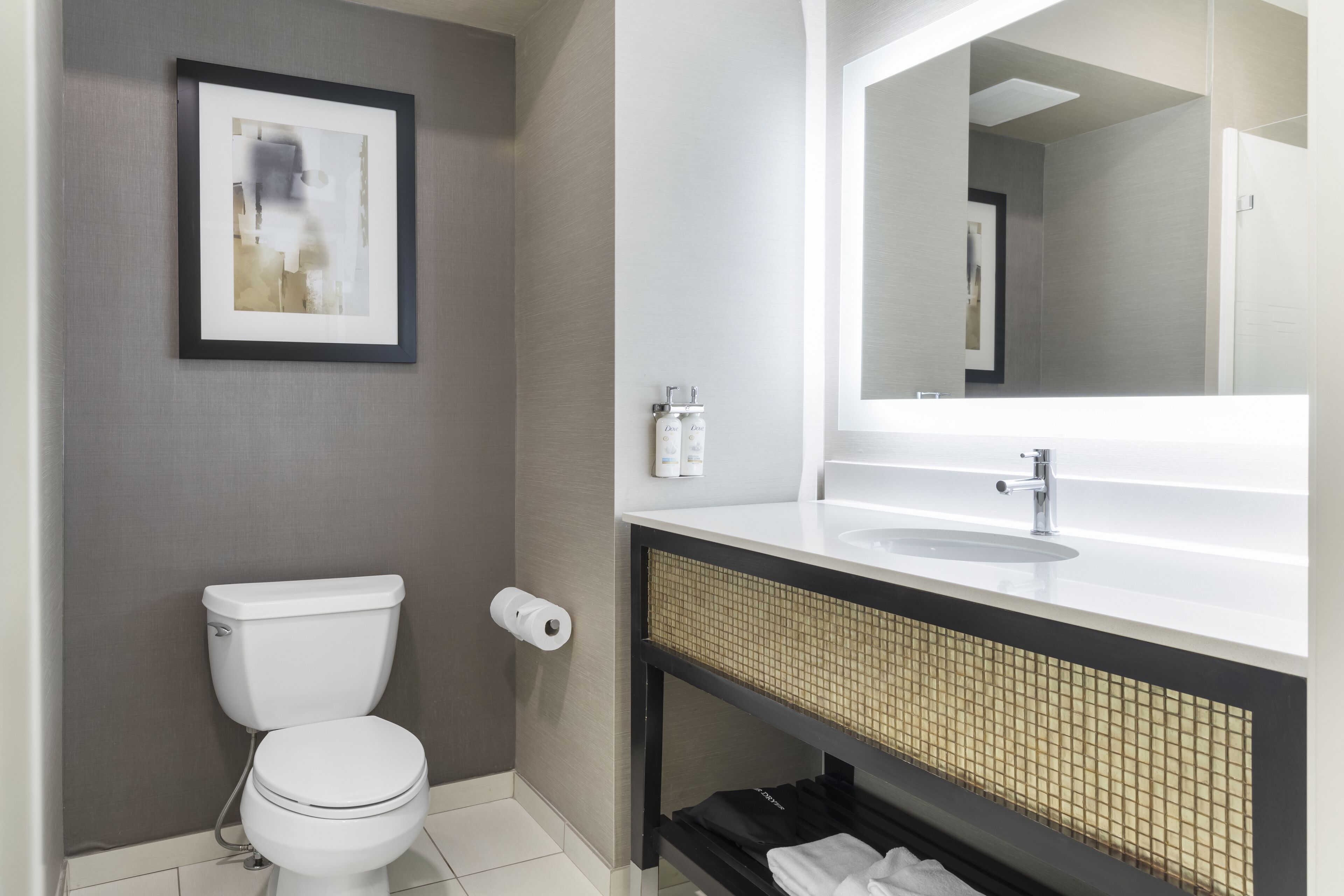 free toiletries, hair dryer, towels