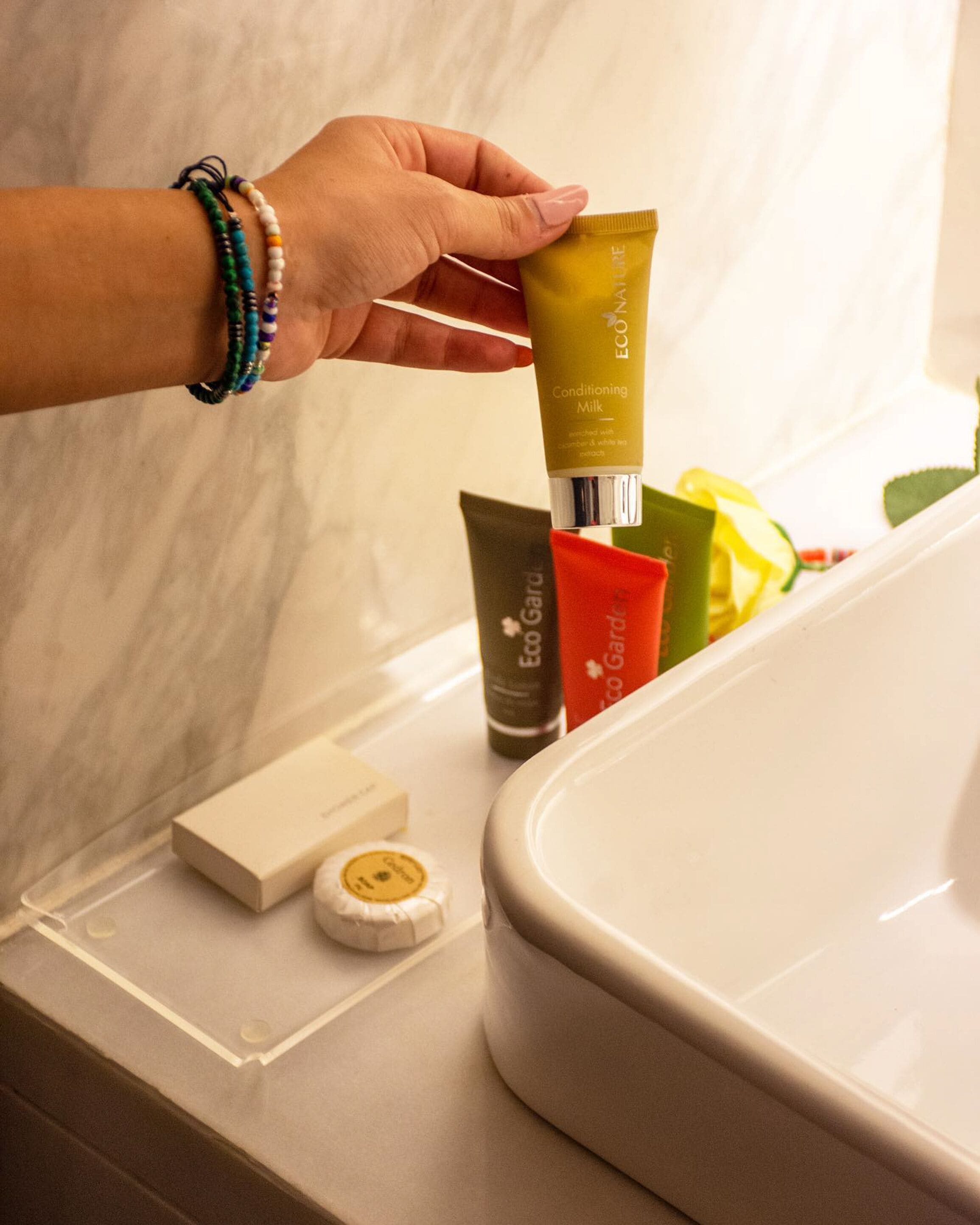 free toiletries, hair dryer, bathrobes, slippers