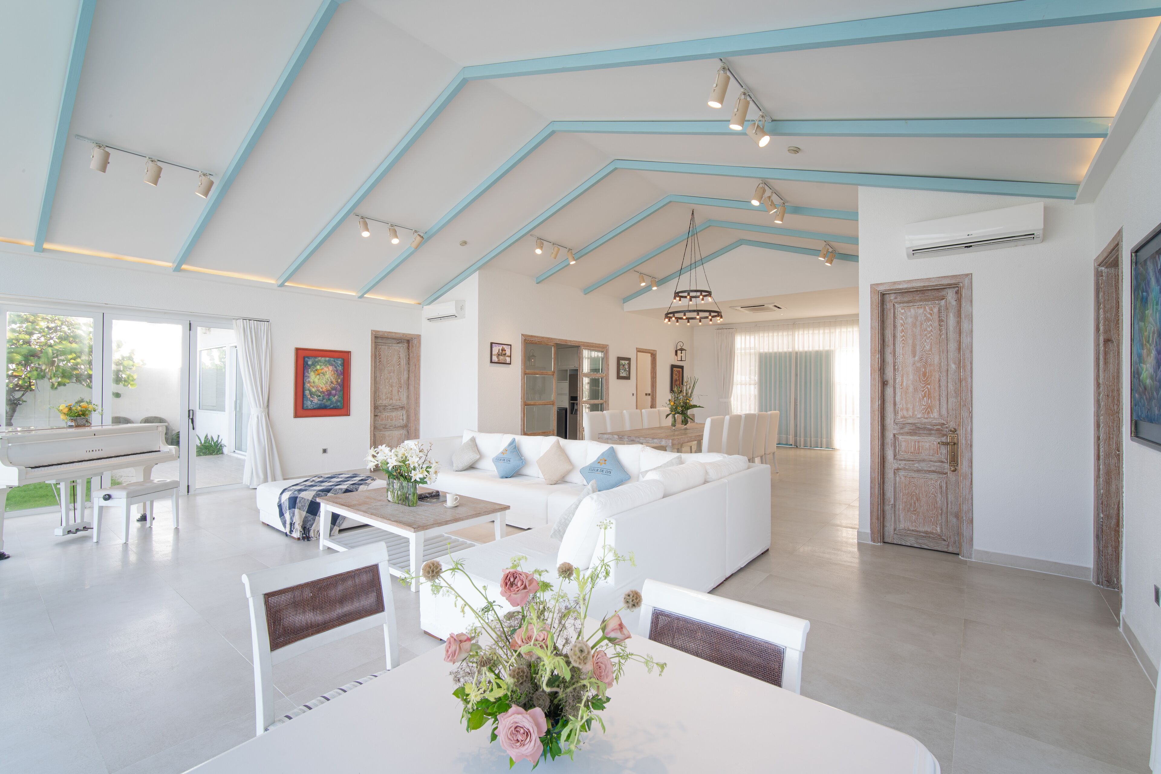 beachfront pool villa 4 bedroom | living area | 42-inch lcd tv with satellite channels, tv