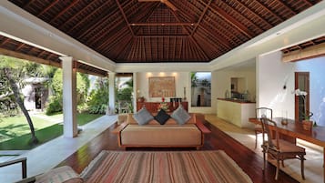 Royal Villa, 1 Bedroom, Private Pool | 1 bedroom, in-room safe, desk, iron/ironing board
