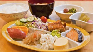 A traditional Japanese meal with various dishes including rice, fish, and vegetables. - Business Hotel Sunshine Takamatsu (Takamatsu)