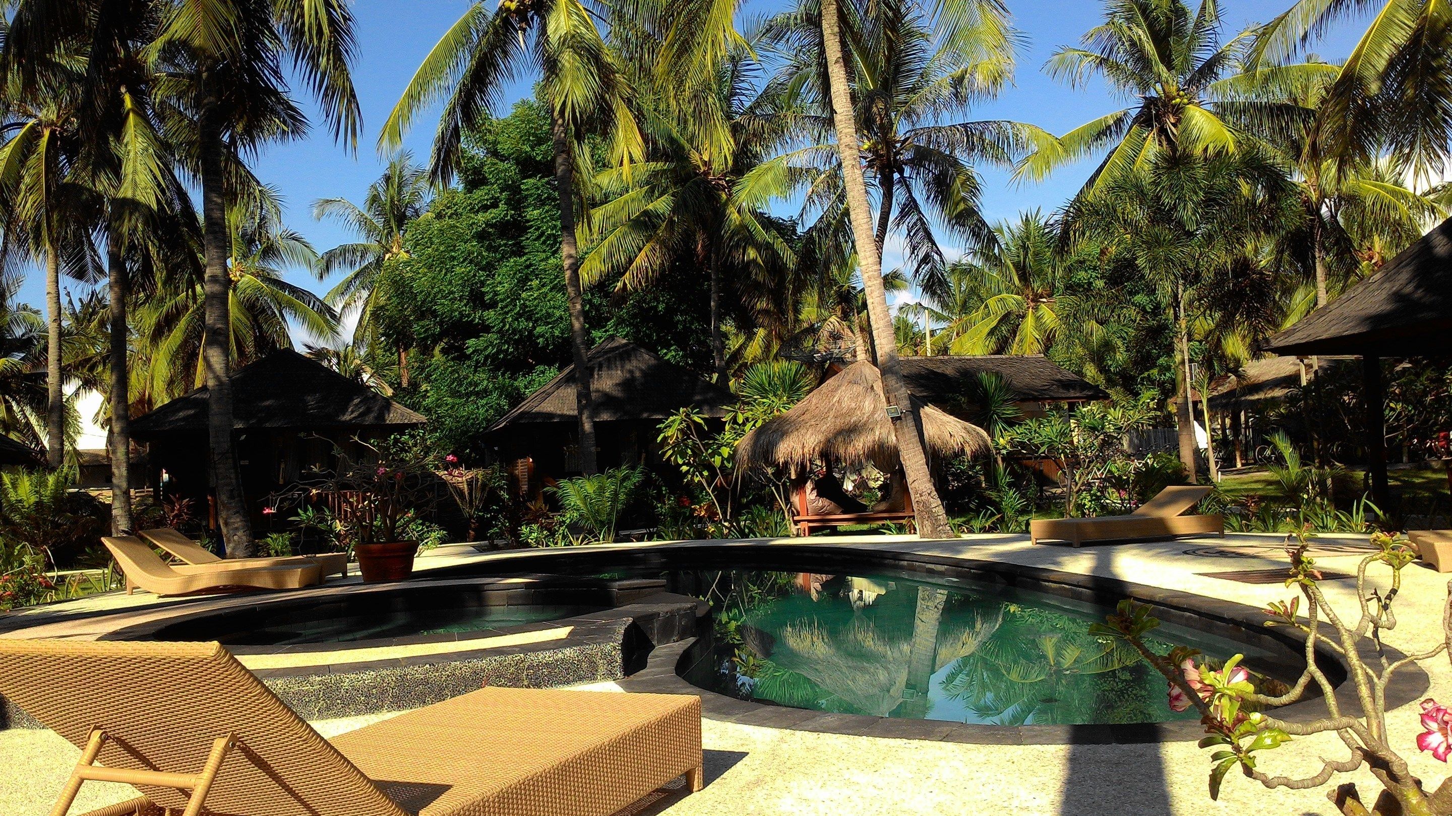 2 outdoor pools, pool loungers