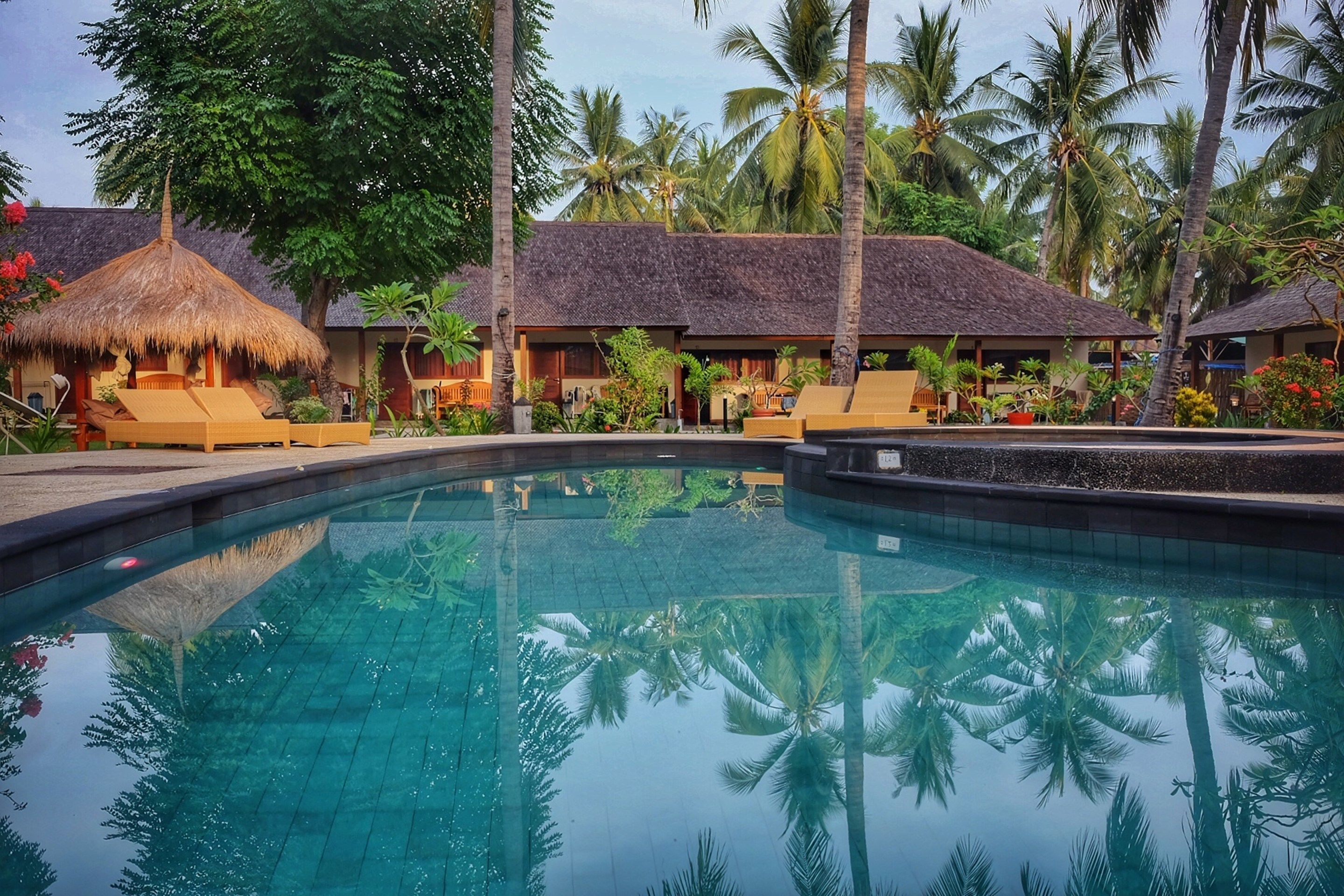 2 outdoor pools, pool loungers