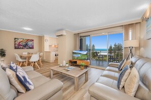 2 Bedroom Ocean View  | Living area | 30-inch TV with digital channels, streaming services - Joanne Apartments (Caloundra)