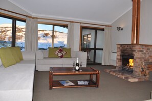 Fladskærms-tv, pejs, dvd-afspiller, iPod-dockingstation