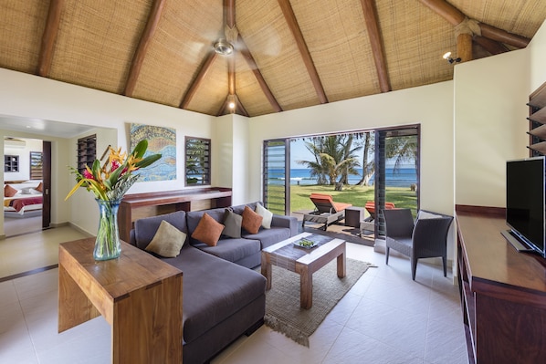 Three Bedroom Beachfront Villa | Living area | Flat-screen TV - Eratap Beach Resort (Eratap)