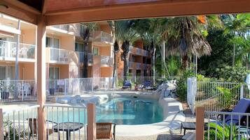 Outdoor pool, pool loungers