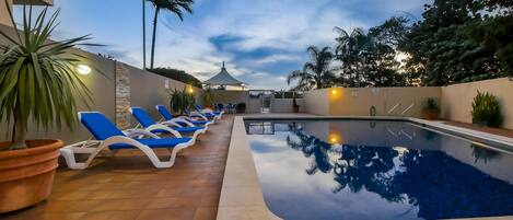 Outdoor pool, sun loungers