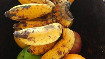 Una ciotola con diversi tipi di frutta, tra cui banane, arance e mele.