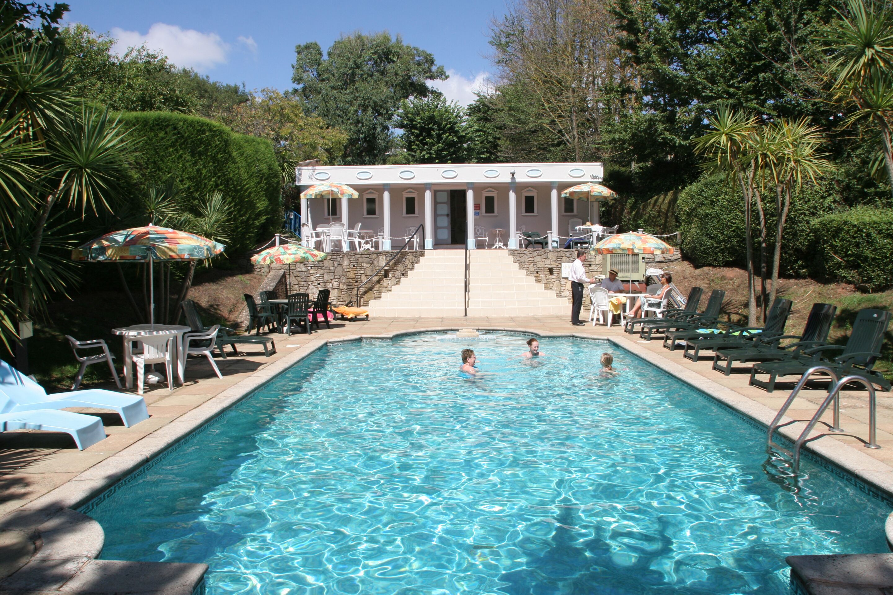 Indoor pool, outdoor pool, pool loungers