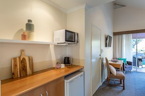 Fridge, microwave, electric kettle