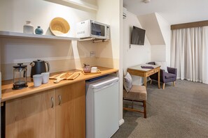 Fridge, microwave, electric kettle