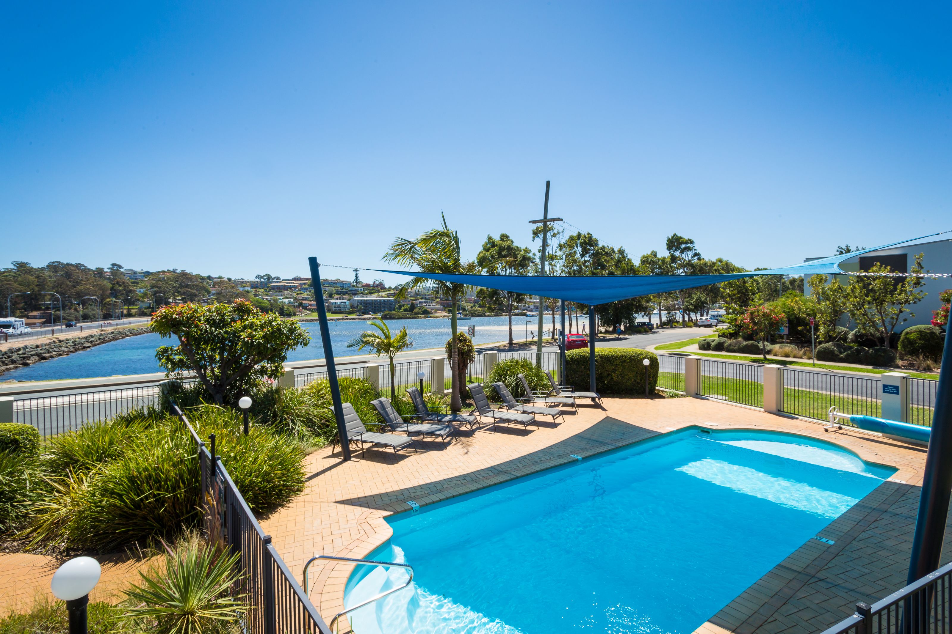 Outdoor pool, a heated pool, sun loungers