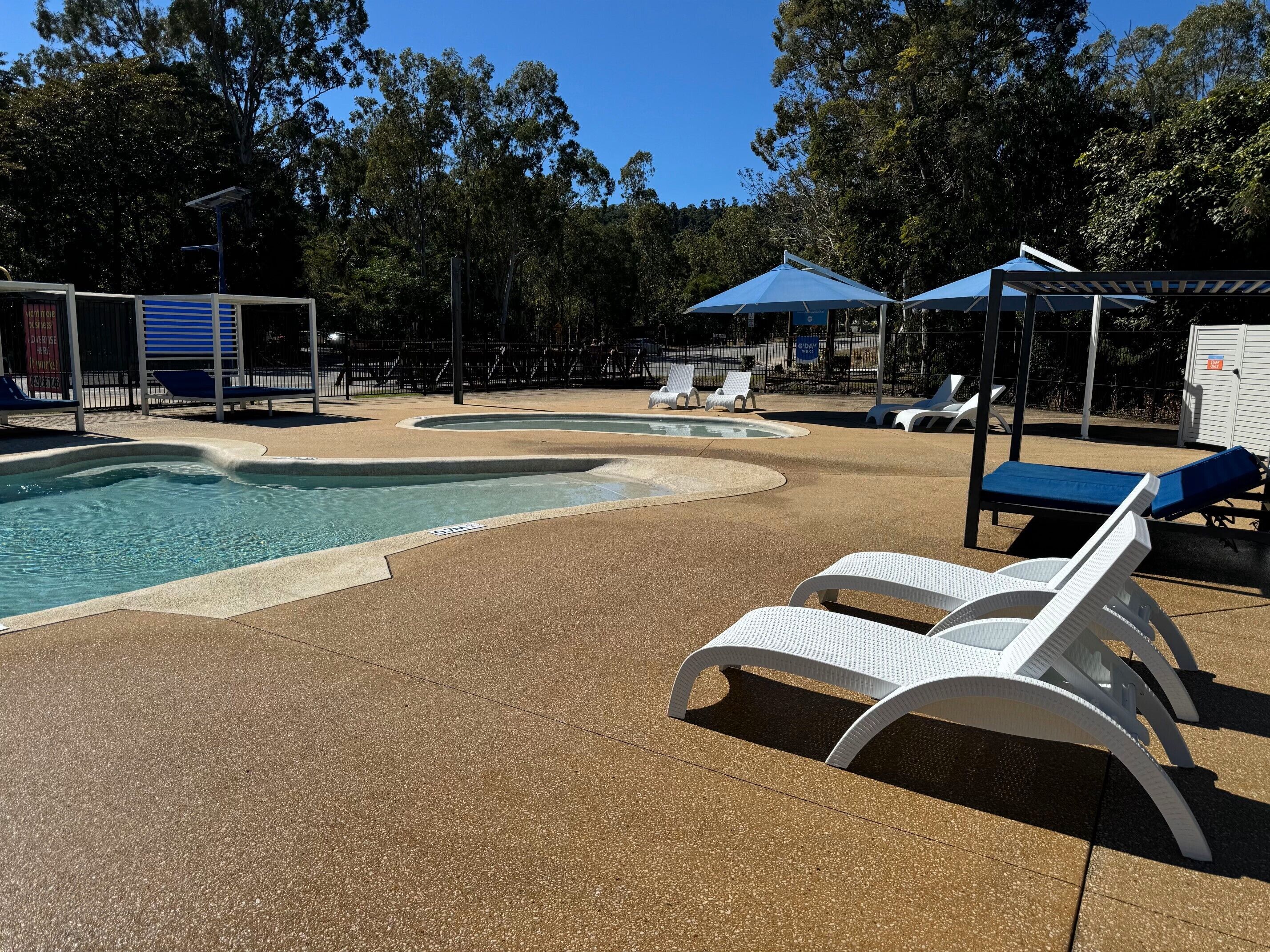 Outdoor pool, free cabanas, pool umbrellas