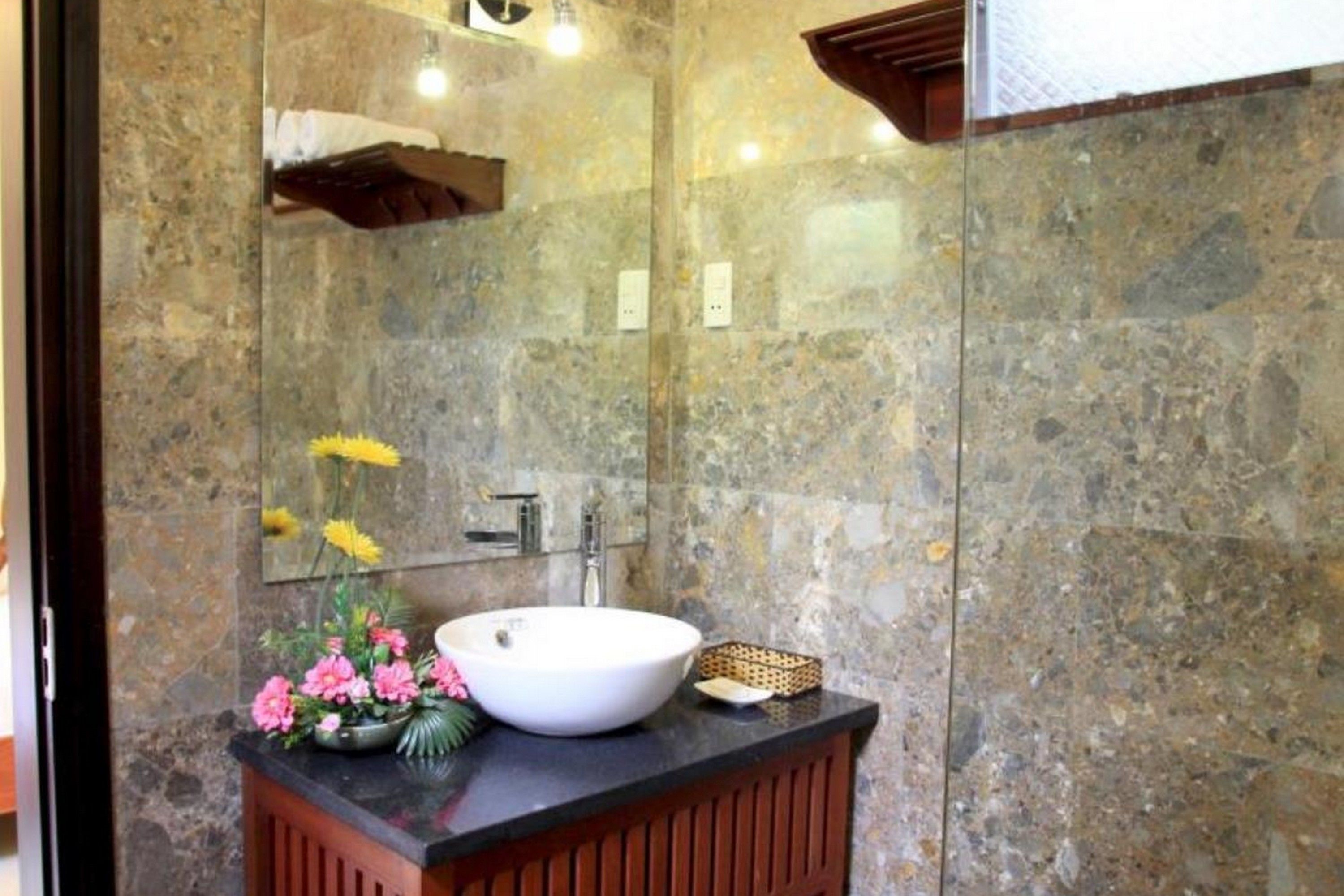 shower, slippers, bidet, towels