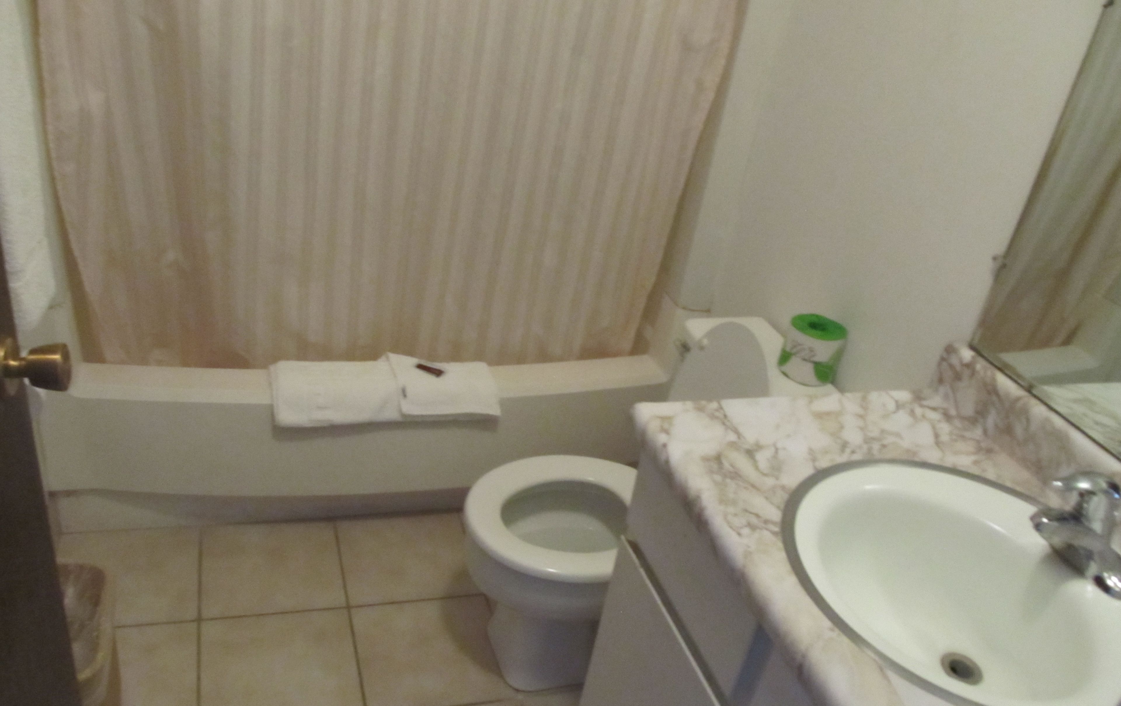 Une salle de bain avec des toilettes, une baignoire et un lavabo.