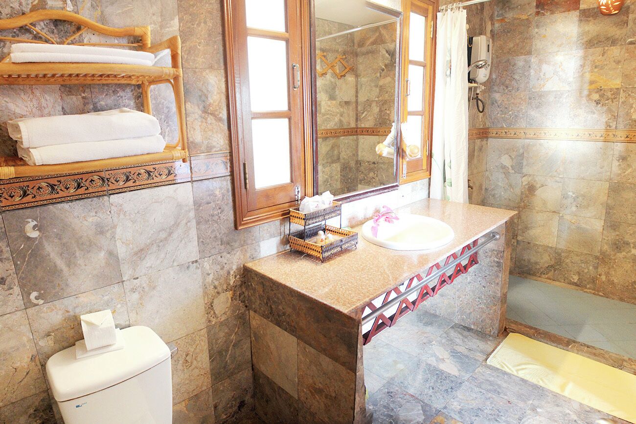 shower, free toiletries, hair dryer, slippers