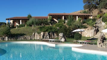 Seasonal outdoor pool, pool umbrellas, sun loungers