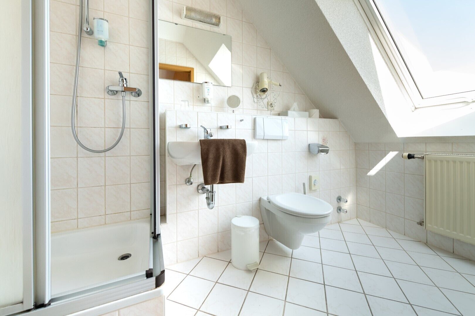 Dusche, Haartrockner, Handtücher, Seife