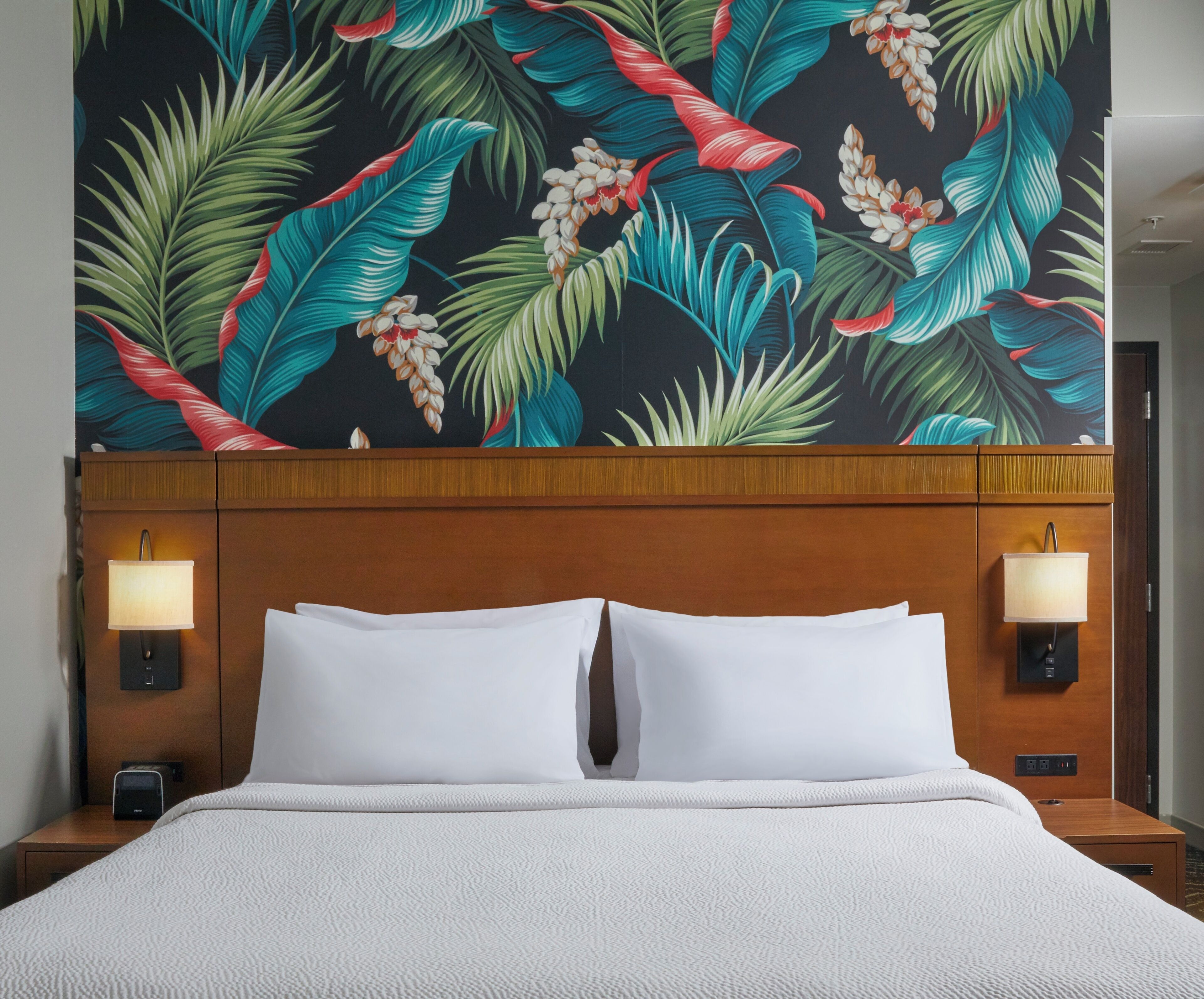 desk, laptop workspace, blackout curtains, iron/ironing board