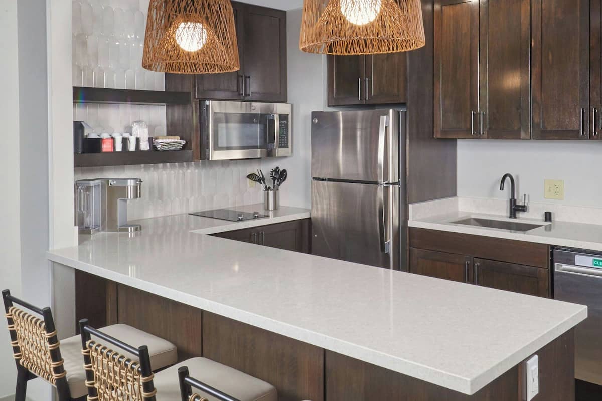 mini-fridge, microwave, coffee/tea maker