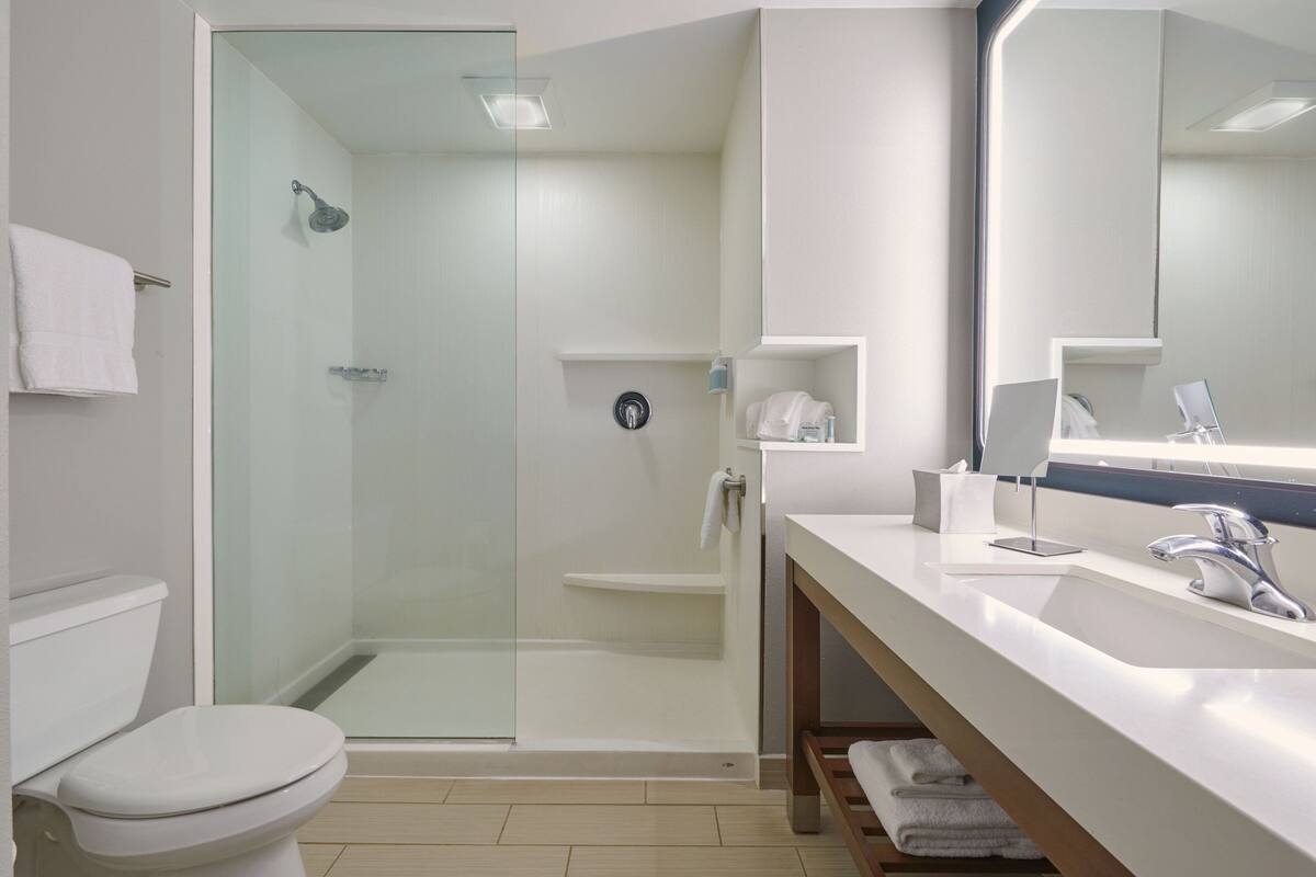 free toiletries, hair dryer, towels, soap