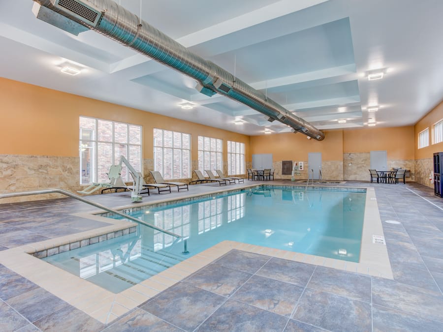 Indoor pool, open 9:00 AM to 9:00 PM, sun loungers