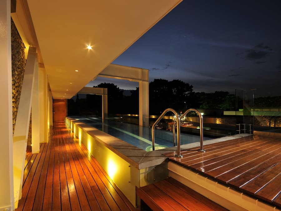 Indoor pool, outdoor pool, pool loungers