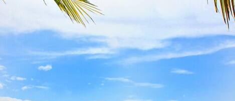 Plage, chaises longues, serviettes de plage, plongée sous-marine