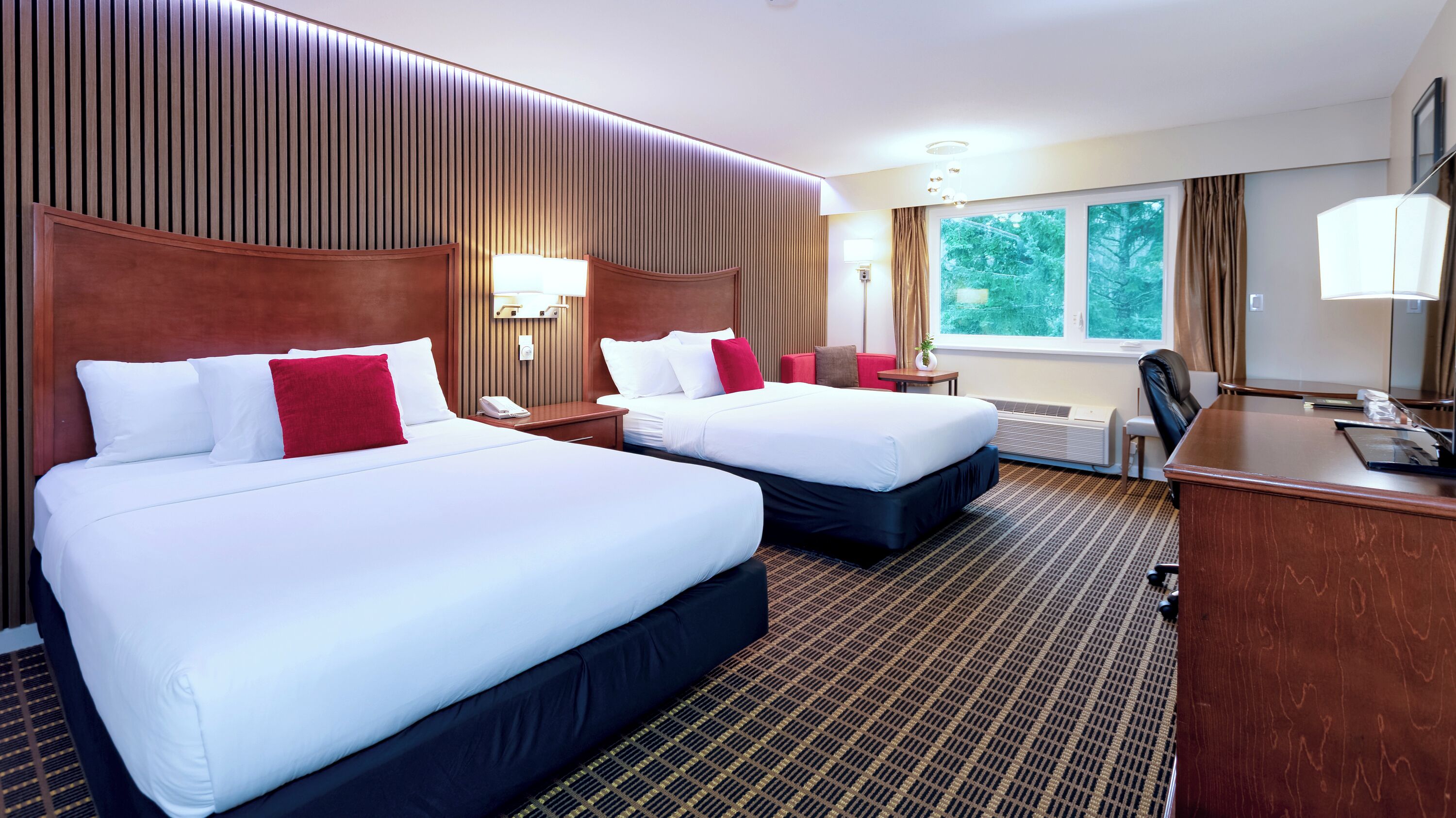 Standard Room, 2 Queen Beds | Premium bedding, desk, iron/ironing board, bed sheets