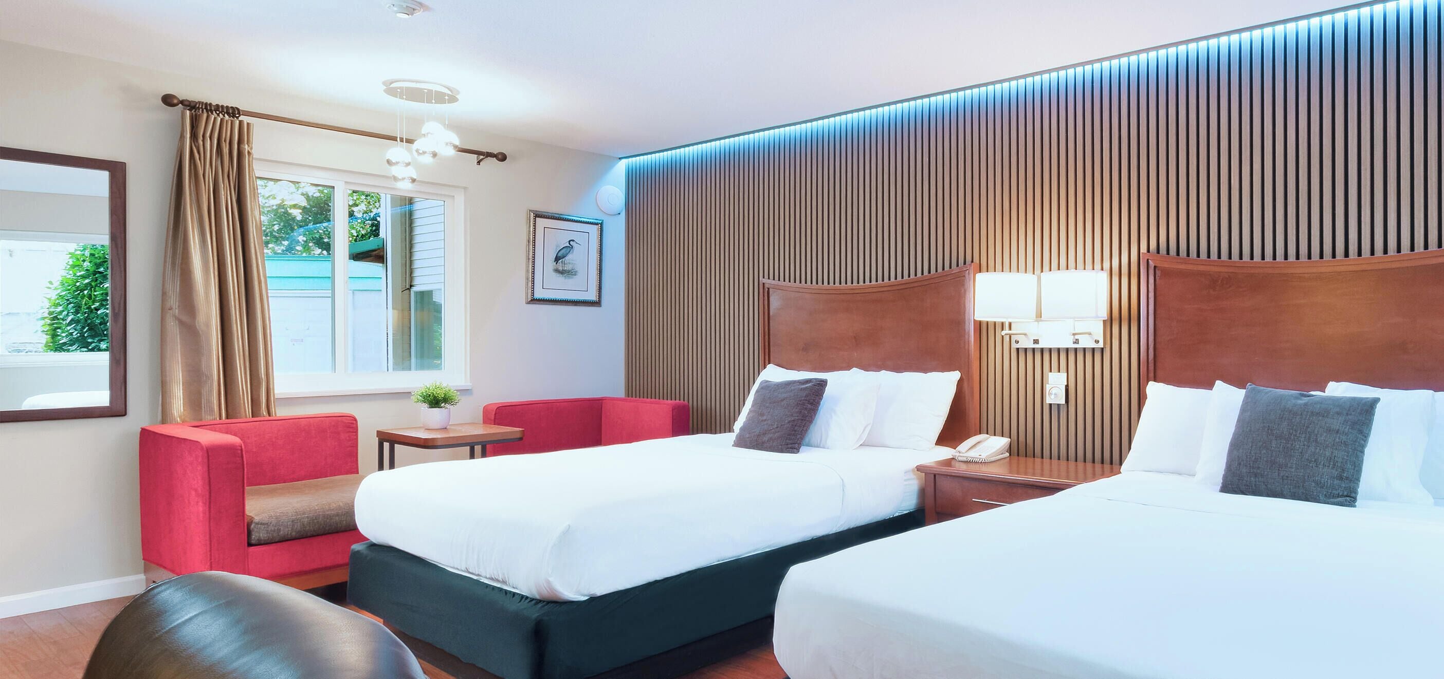 Premium bedding, desk, iron/ironing board, bed sheets