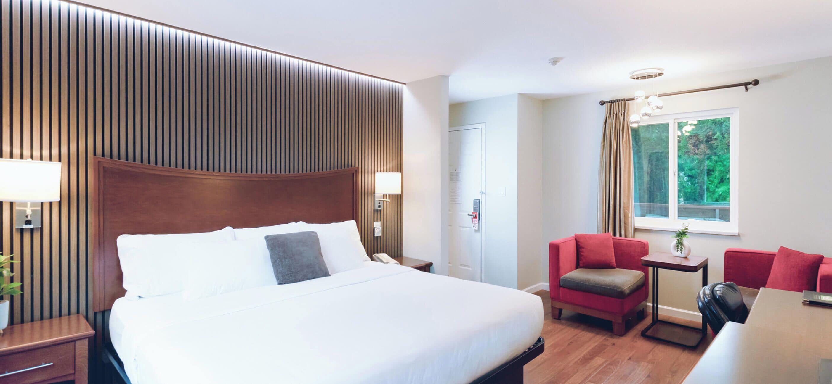 Premium bedding, desk, iron/ironing board, bed sheets