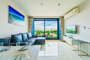 45-inch flat-screen TV with cable channels, TV