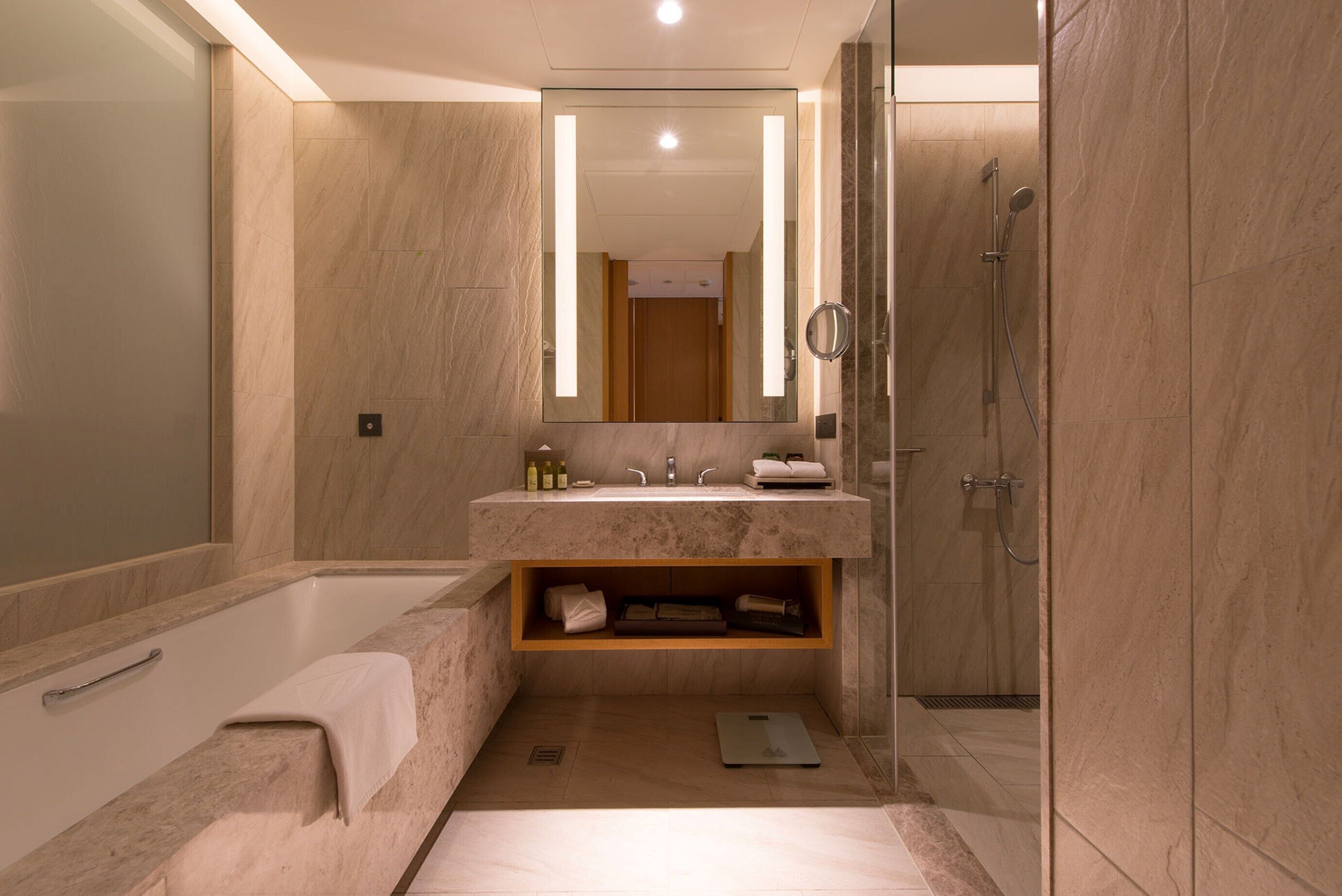 classic twin room, mountain view | bathroom | separate bathtub and shower, deep-soaking bathtub, hair dryer