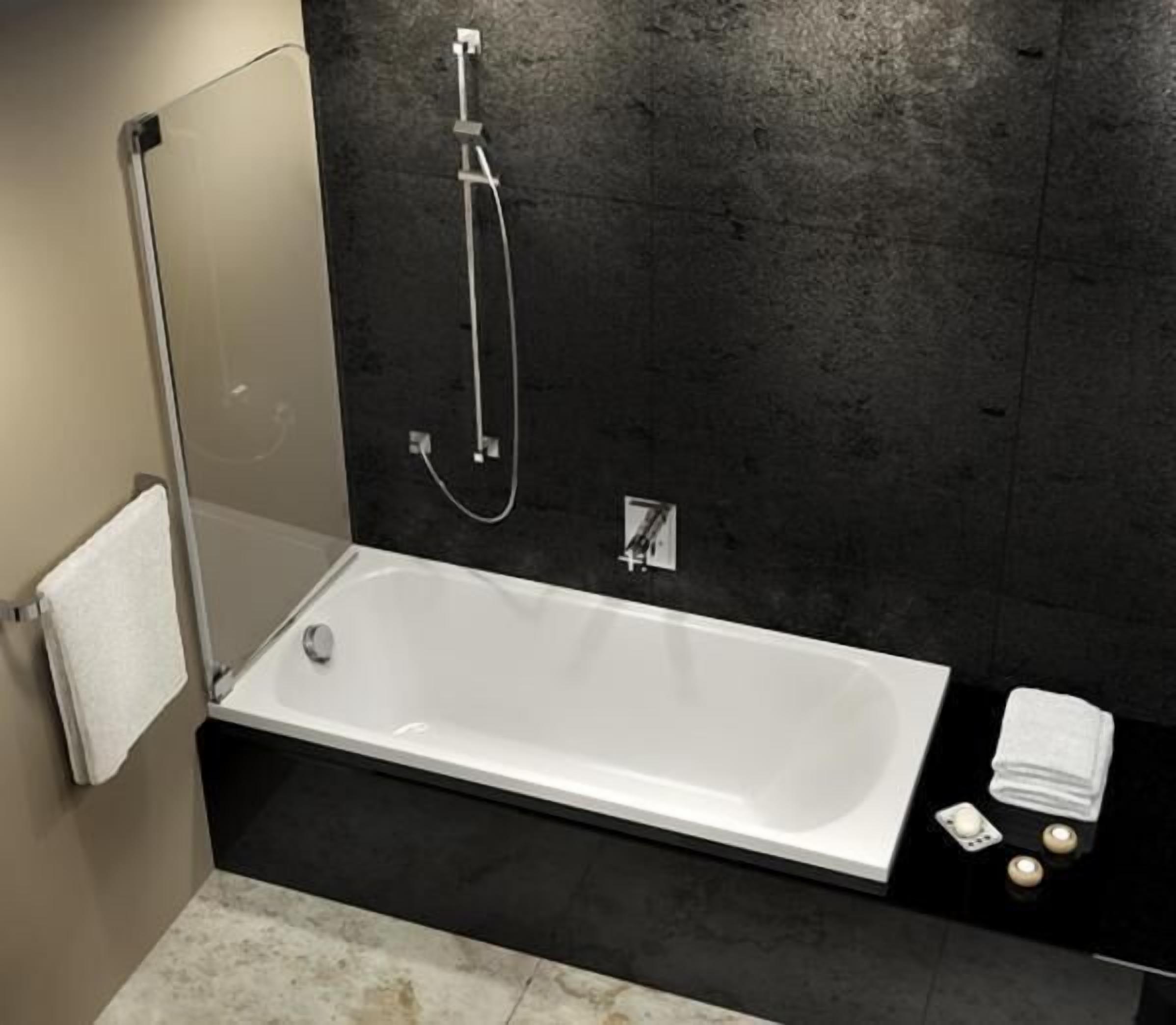 combined shower/bathtub, rainfall showerhead, designer toiletries