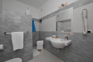 Shower, free toiletries, hair dryer, bidet