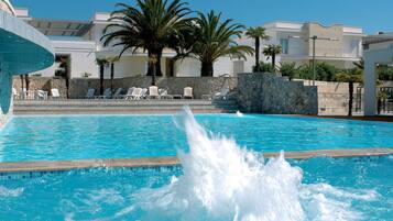 Seasonal outdoor pool, pool umbrellas, pool loungers