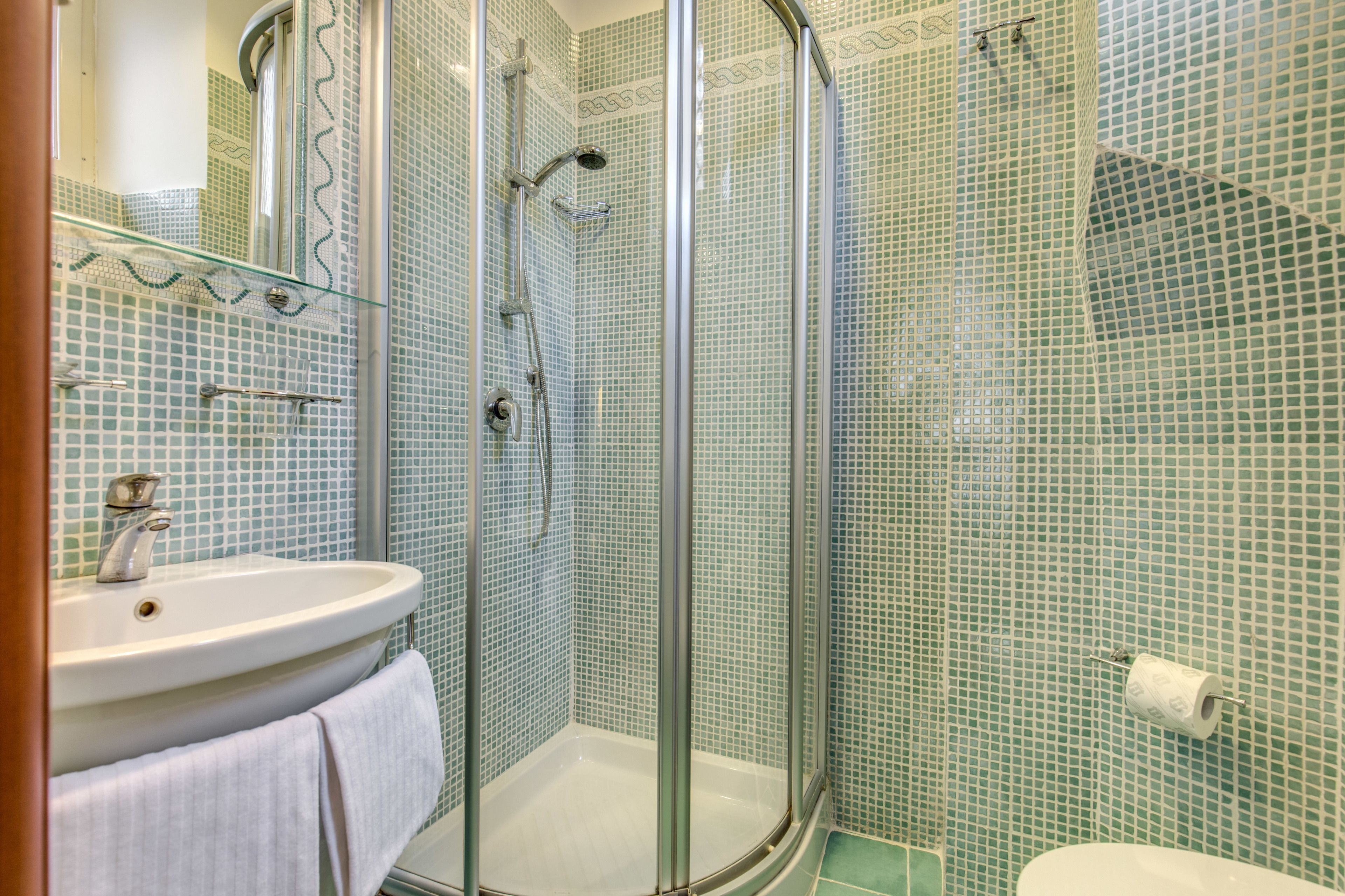 shower, free toiletries, hair dryer, towels