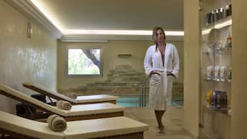 Behandlingsrum för par, bastu, bubbelpool och ångbastu