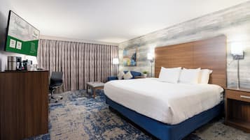 Premium bedding, pillow-top beds, desk, laptop workspace