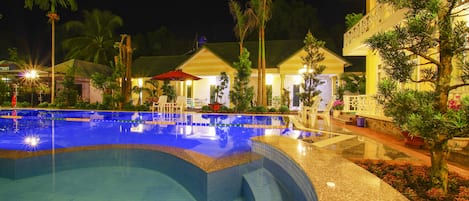 Outdoor pool, a waterfall pool