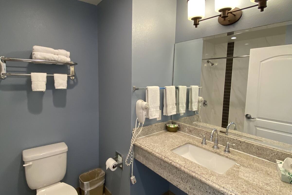 deluxe room, 1 king bed, ocean view | bathroom | free toiletries, hair dryer, towels, shampoo