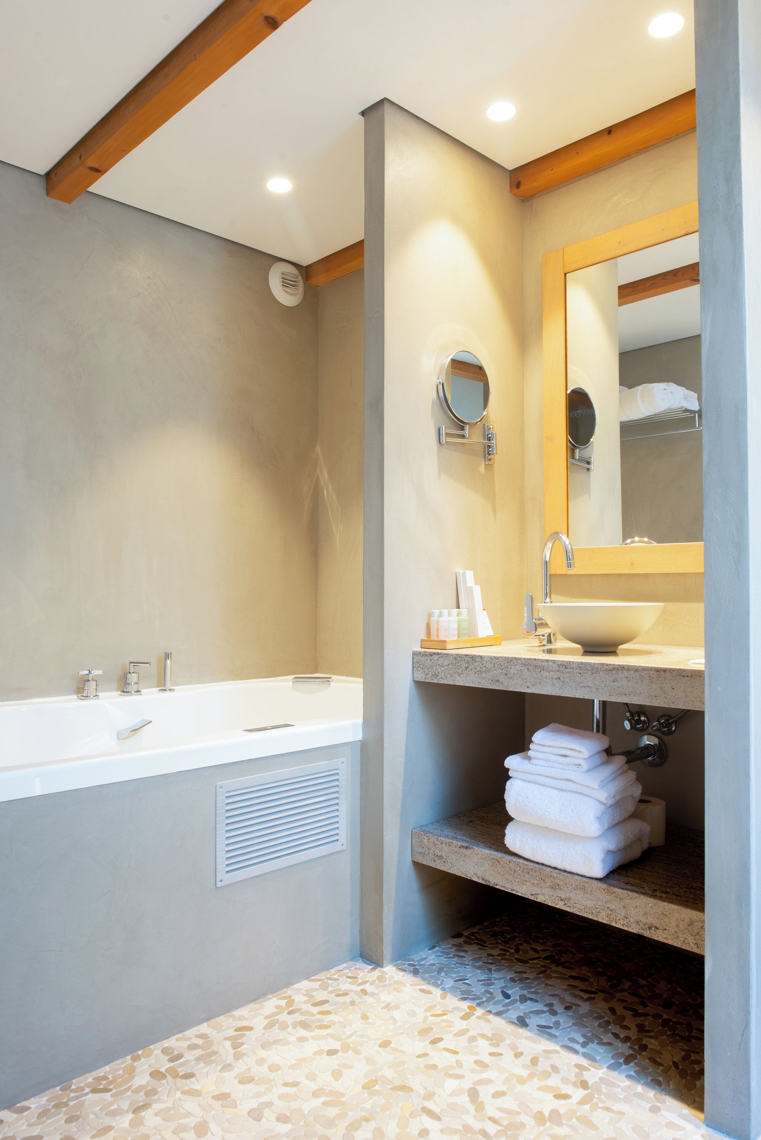 luxury suite, garden view | bathroom | designer toiletries, hair dryer, bathrobes, slippers
