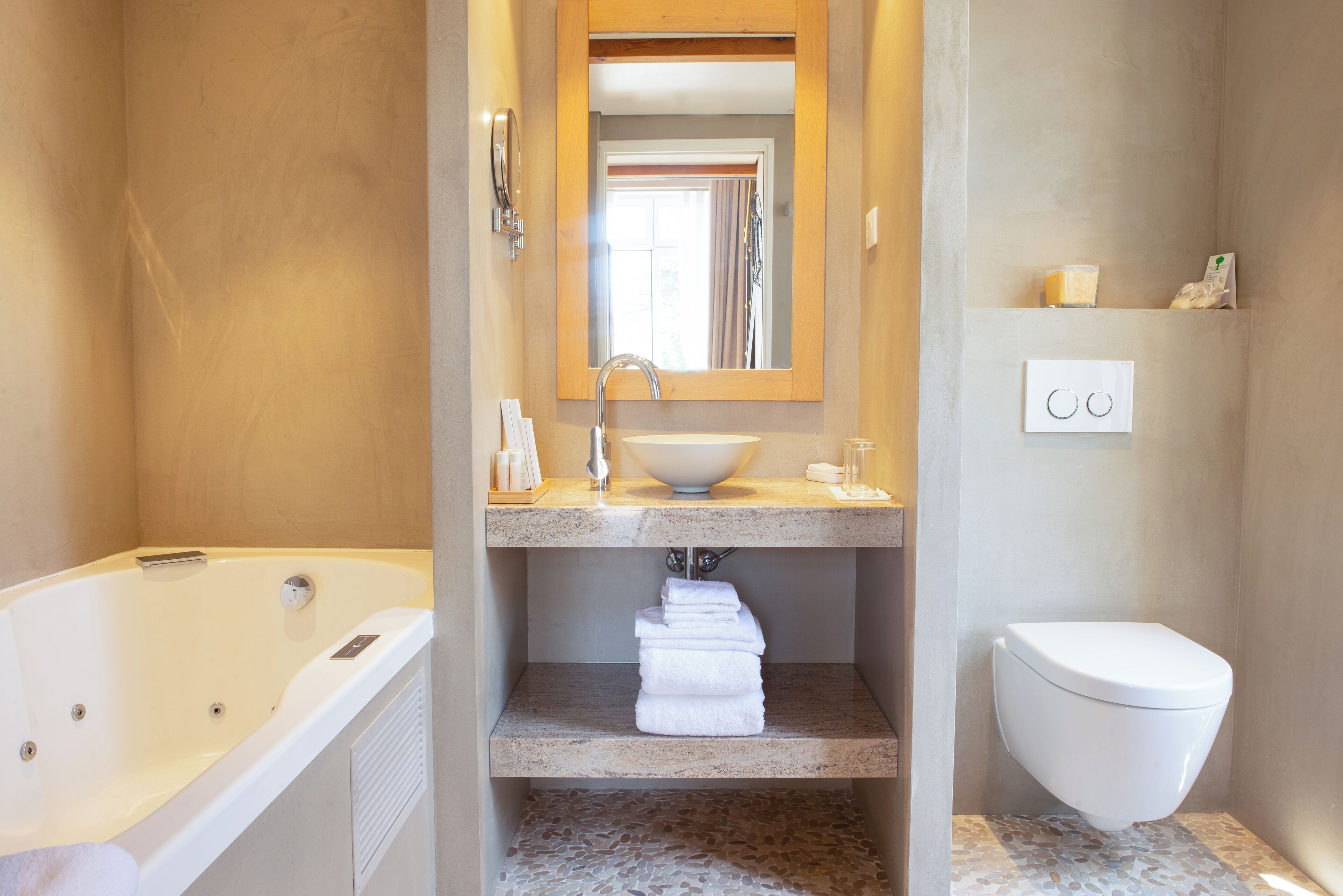signature suite, terrace | bathroom | designer toiletries, hair dryer, bathrobes, slippers