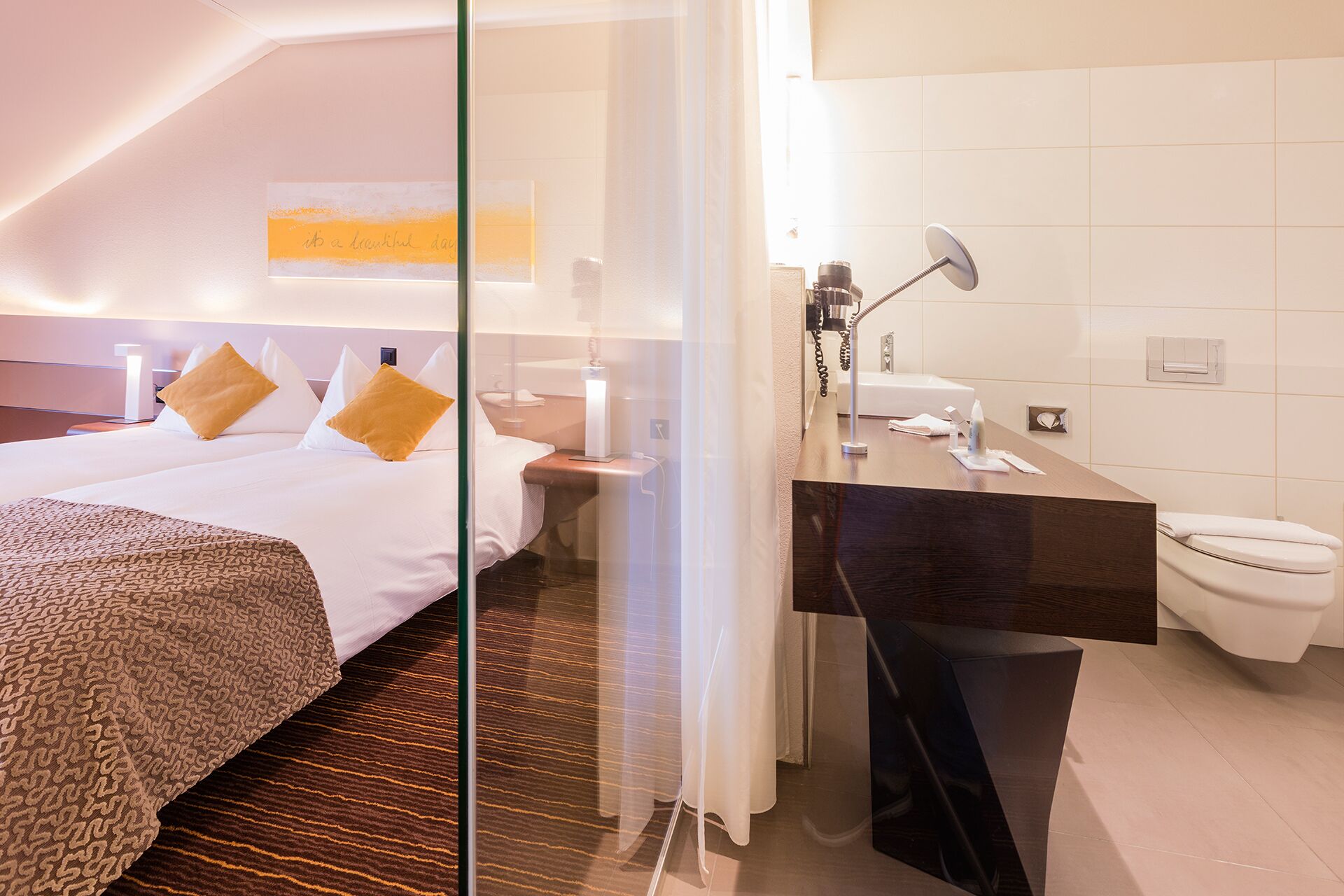 free toiletries, hair dryer, slippers, towels