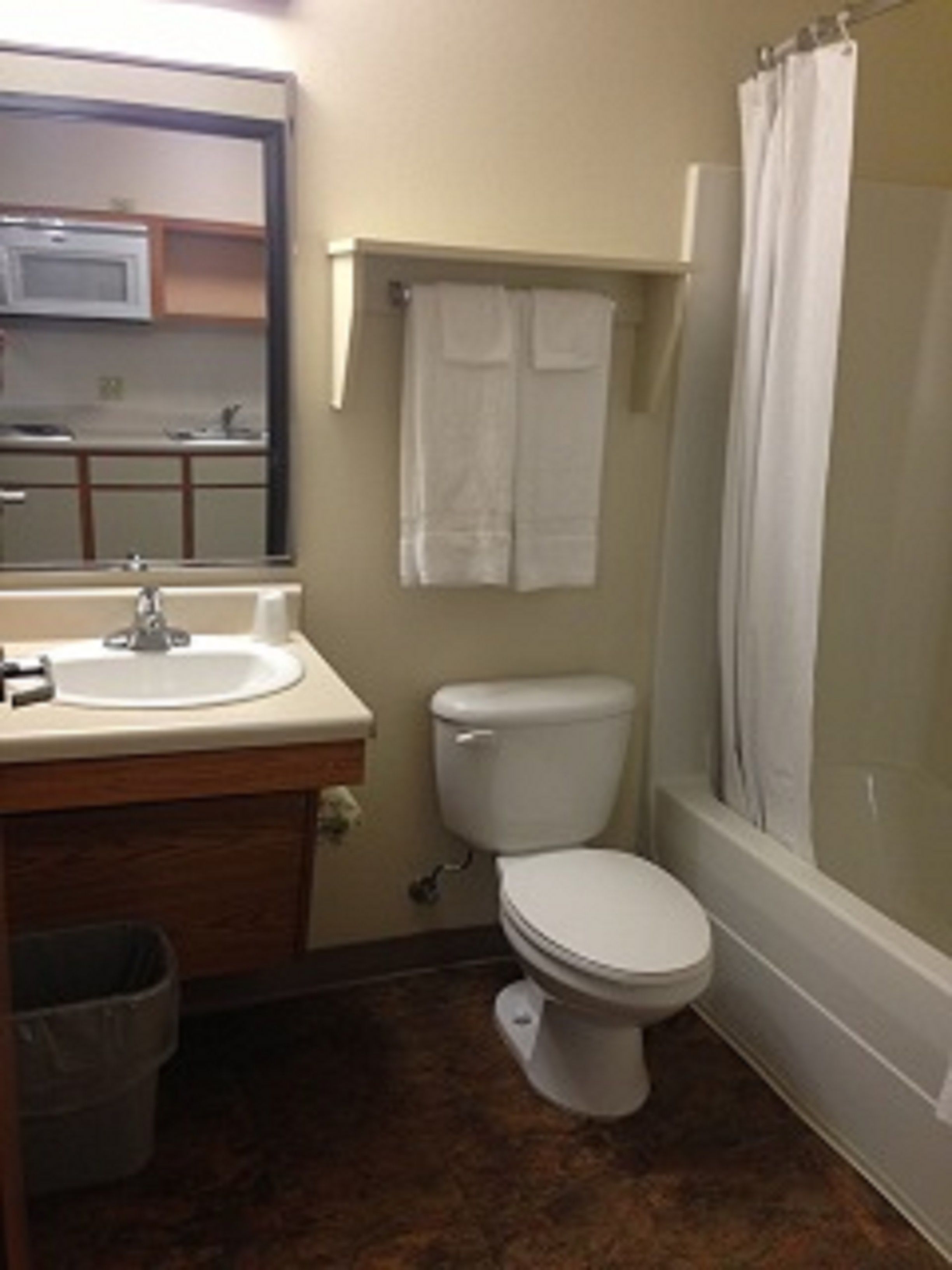 combined shower/bathtub, free toiletries, hair dryer, towels